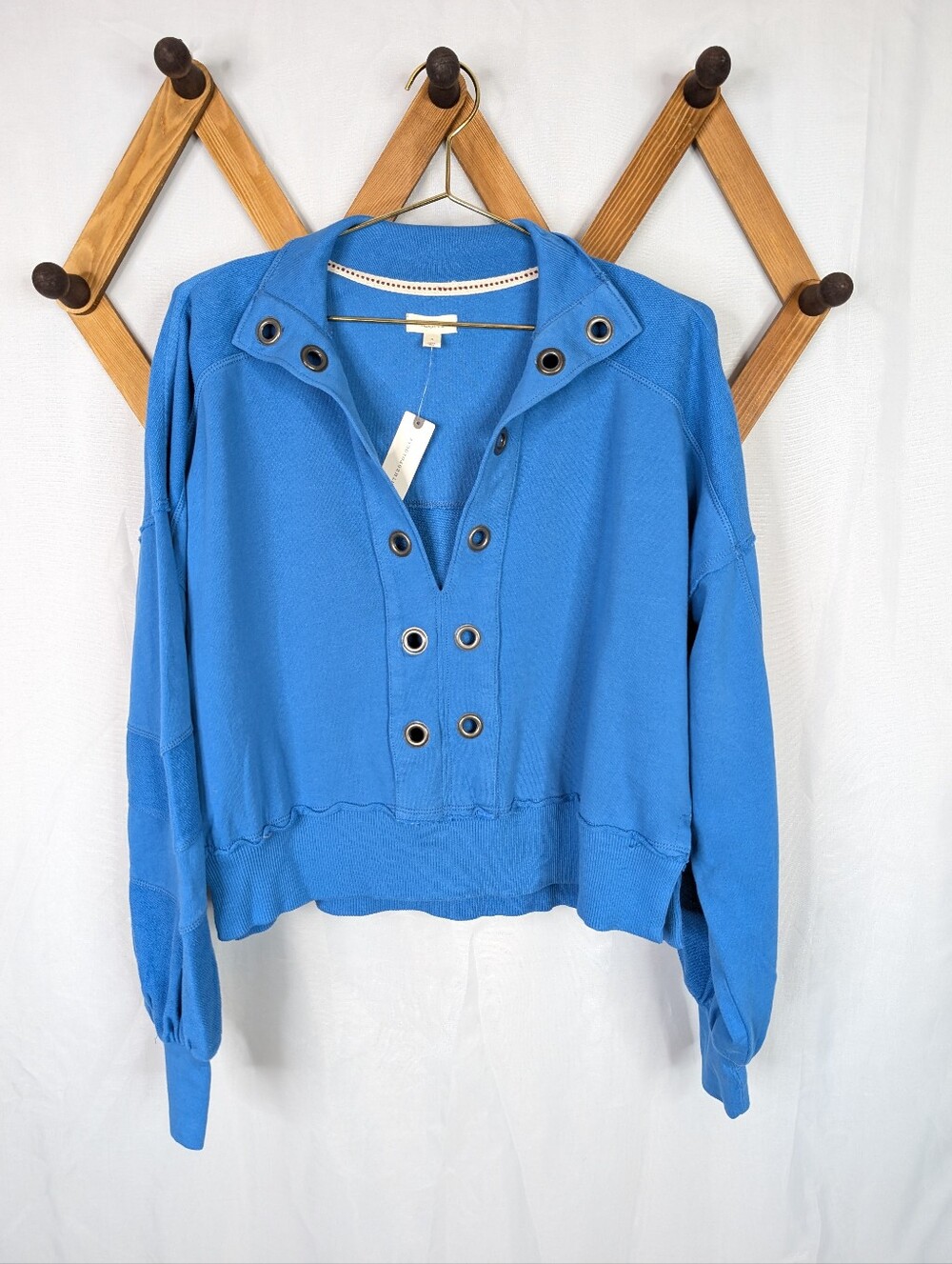 Anthropologie Pilco Blue Kamrie Pieced Grommet Popover Sweatshirt - Size Medium
